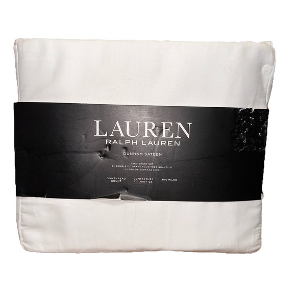 NEW Lauren Ralph Lauren Cotton Dunham Sateen KING Sheet Set 300 TC (4PC) - White - Picture 1 of 3